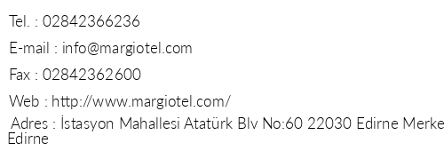 Margi Hotel telefon numaralar, faks, e-mail, posta adresi ve iletiim bilgileri